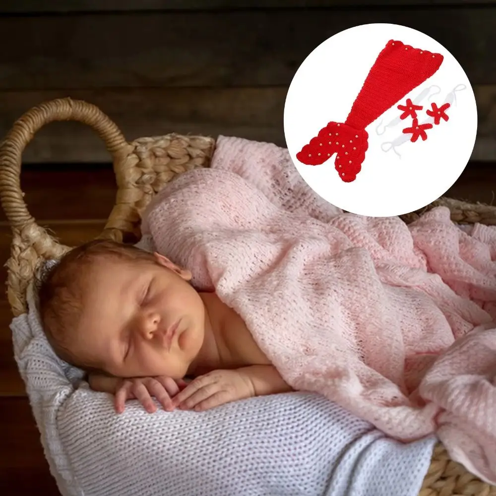 3pcs/Set Creative Baby Mermaid Costume Set Handmade Solid Color Baby Photo Props Fishtail Clothing Washable