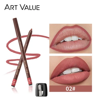 QIBEST Lipliner Pencil Matte Nude Red Contour Tint Lipstick Long Lasting Non-stick Cup Lipliner Pen Makeup Lip Stain Pencil