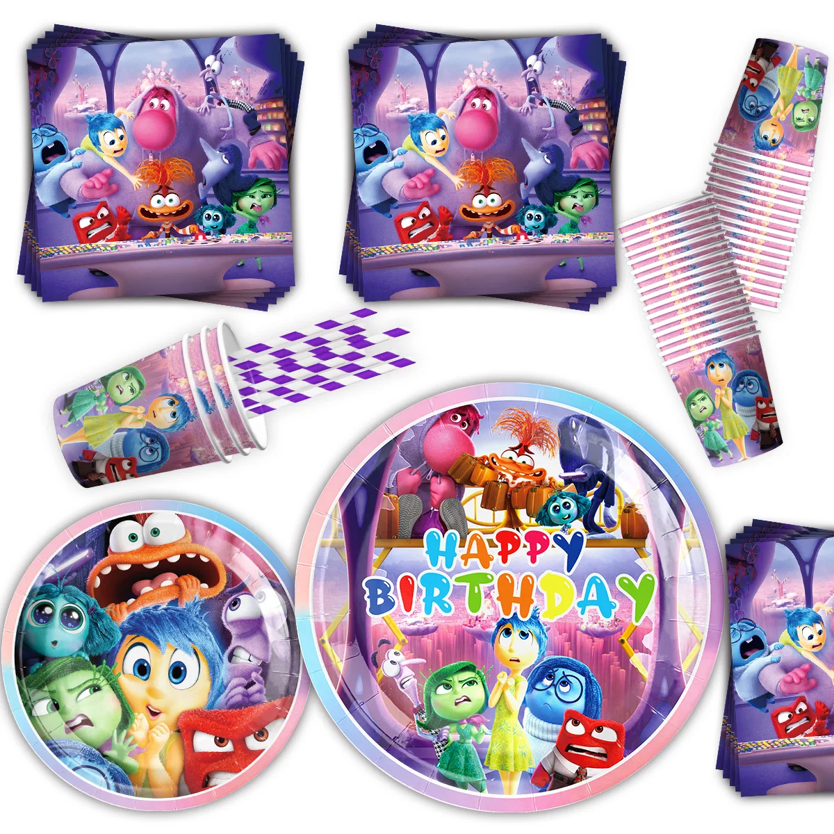 Disney Inside Out 2 birthday party decoration set Inside Out Happy Birthday Backdrop Paper Plates Napkins Cups Balloons Supplies