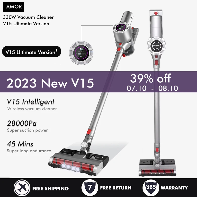 V15 handheld vacuum cleaner 28kpa 330w powerful vertical clean led