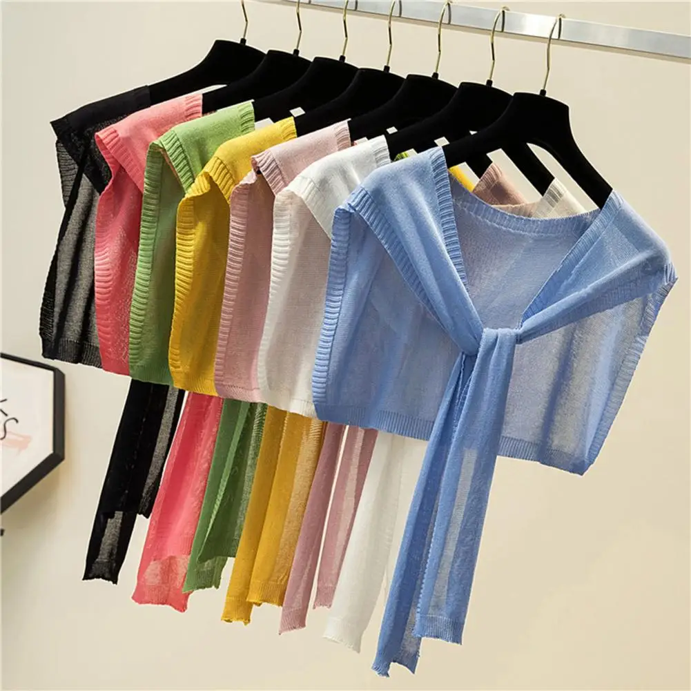 

Stylish Knitting Shawl Comfortable Fake Lapel Candy Color Ultra-thin Perspective Air Conditioner Shawl Versatile