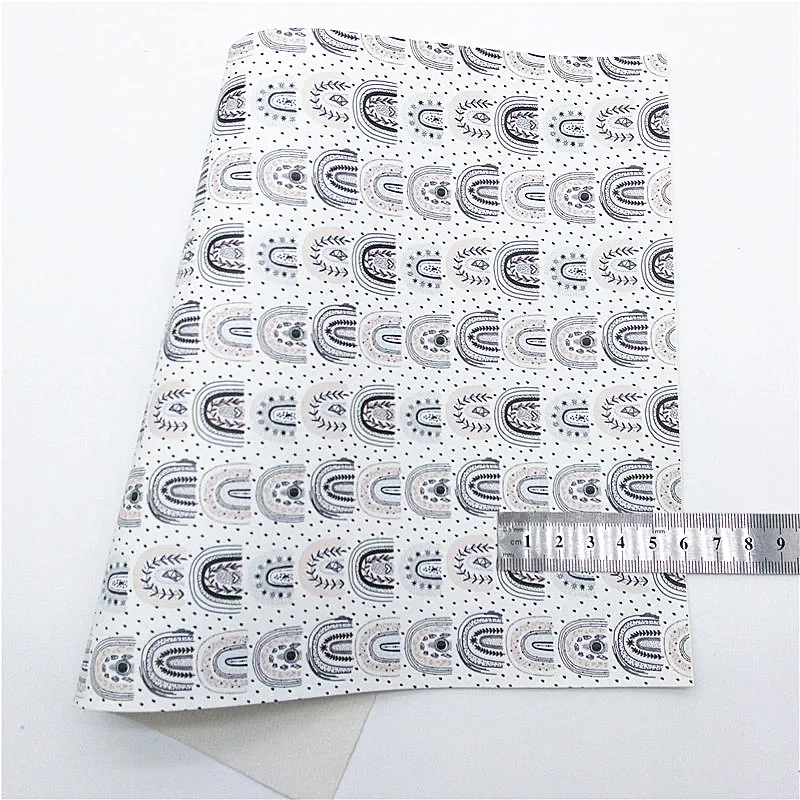 Printed Leather Sheets Pearls Beading Glitter Leather Flowers Rainbow Printed Synthetic Leather Vinyl Sheets For Bows DIY Q649