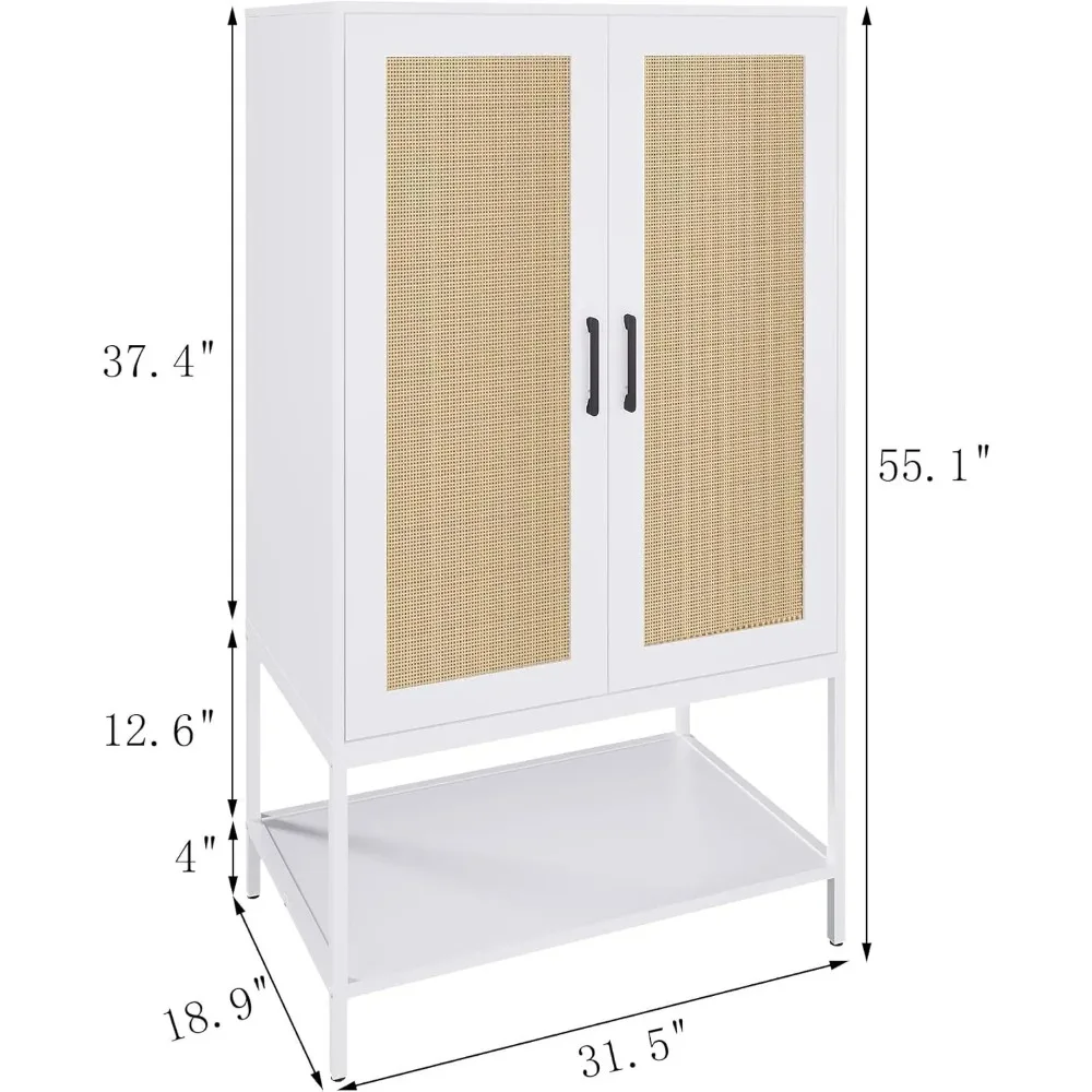 Wardrobe, Wardrobe Closet with 2 Doors, Rattan Bedroom Armoires with Hanging Rod Freestanding Wooden Wardrobe Cabinet With 2