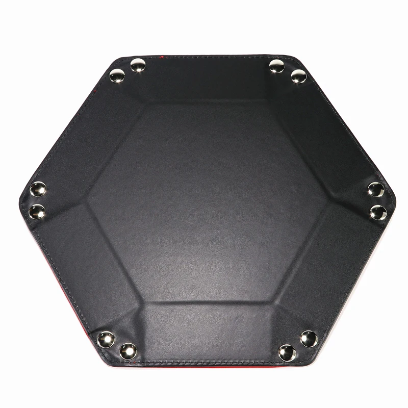 Dice tray foldable dice tray box PU leather folding hexagon coin square tray dice game 6 colors