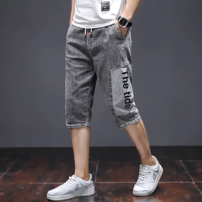 Men's Summer New Loose Trend Elastic Waist Straight Pants Letter Printing All-match Loose Casual Shorts Fashion Men Clothing