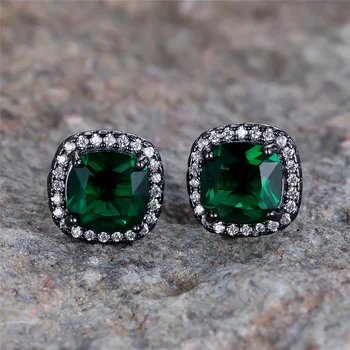 Female Cute Crystal Rainbow Green Zircon Stone Stud Earrings Vintage Black Gold Color Wedding Fashion Jewelry For Women