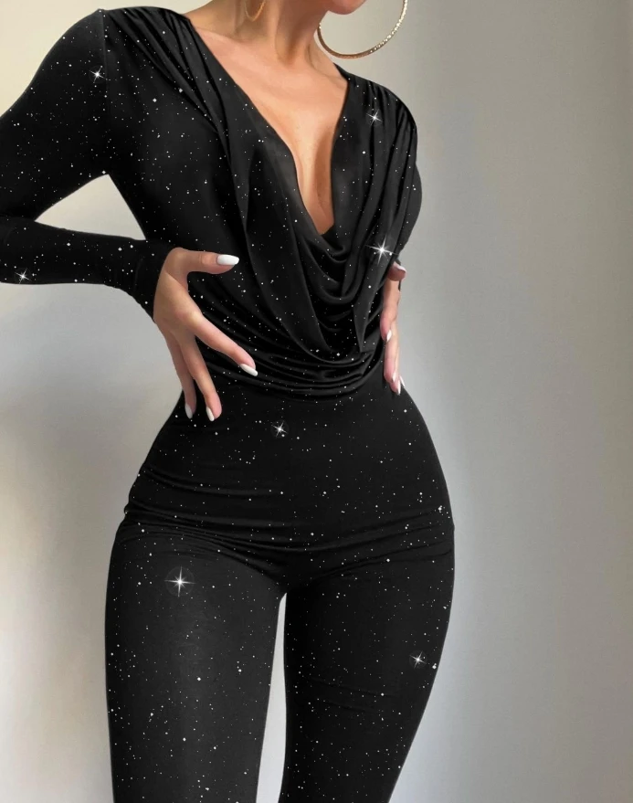 Combinaison à Paillettes Pour Femme - Pantalon Festif élégant Grandes Tailles