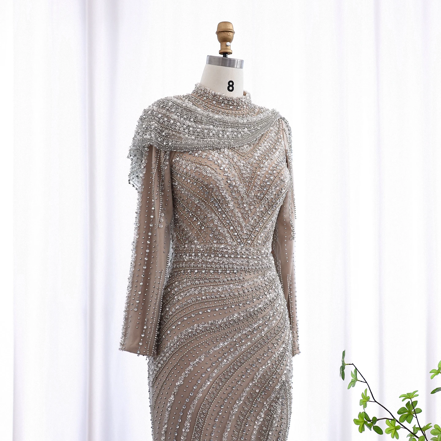 Sharon Said Luxury Silver Nude Muslim Evening Dress Cape High Neck Long  Sleeves Dresses for Women Wedding Party SS035 Customized - AliExpress 320