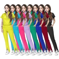 High Quality Multi Color Tunic Spa Work Suit Nurses Hospital Uniform Scrub Sets Women Zipper Set Short Sleeve Medical Uniforms