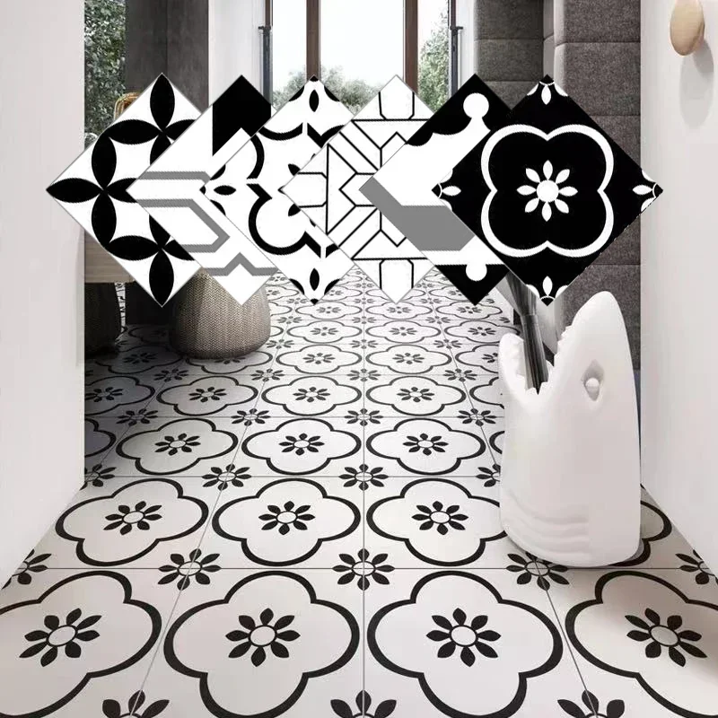 

10 Pieces Of Self-Adhesive Black And White Tile Stickers 3D Waterproof Non-Slip Kitchen Wallpaper DIY Floor Stickers Home Decora