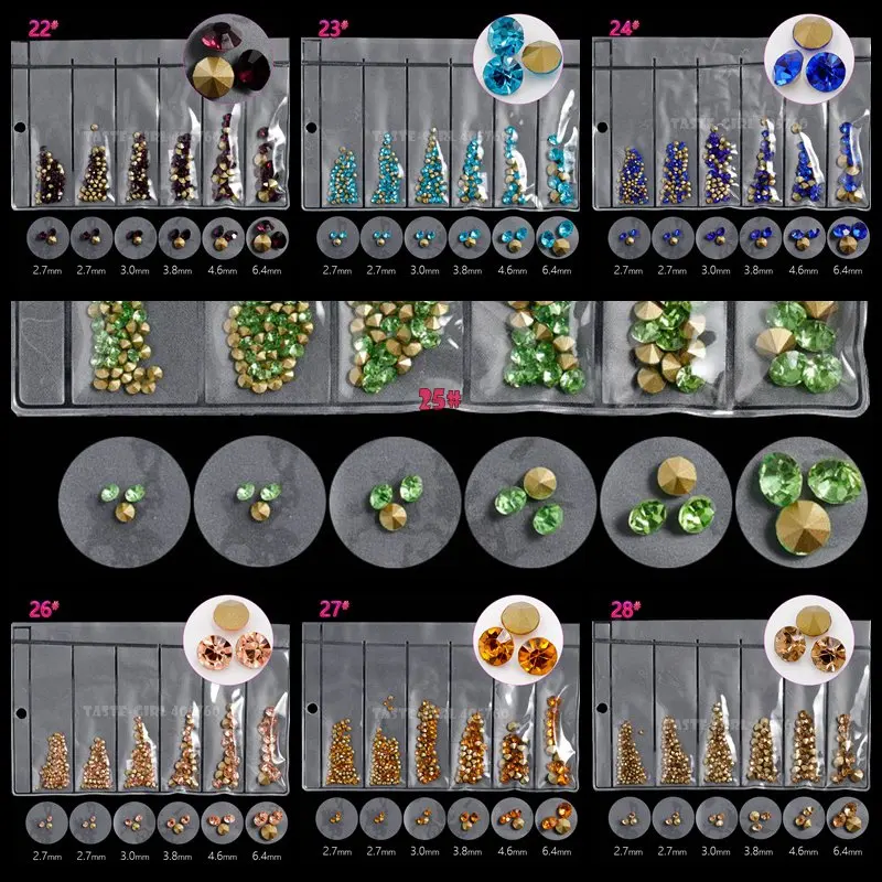 6 Grids/Pack Mix 5 Sizes Nail Glitter V-Bottom Sharp Diamond Gems Arylic Nail Art Rhinestone Jewel Decorations Manicure DIY GZ 6