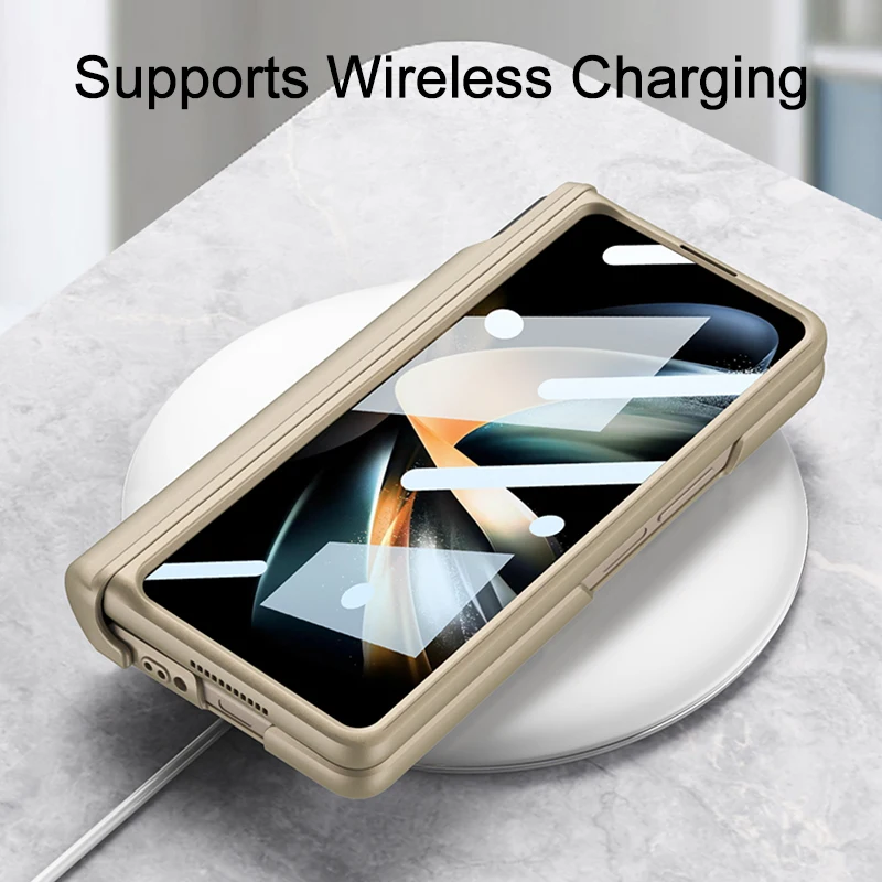 GKK For Galaxy Z Fold 4 Case All-included Magnetic Pen Hinge With Screen Glass For Samsung Galaxy Z Fold4 Wrist Strap Hard Case