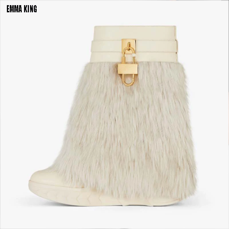 

Women Faux Fur Long Boots Winter Warm Thick Sole High Boots Fluffy Furry Fur Over-the-knee Boots Fashion Outdoor Snow Boots Girl