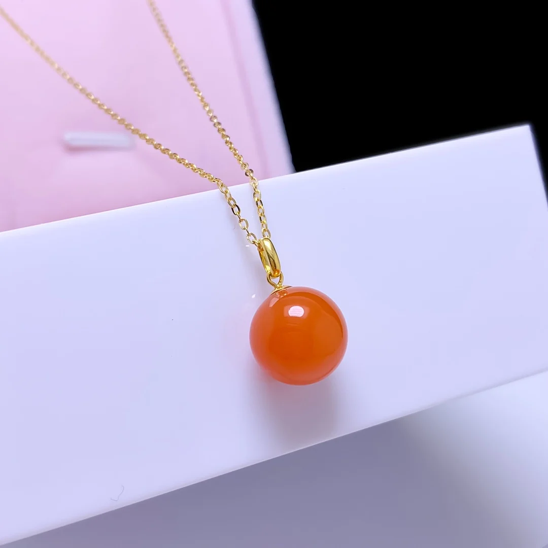 

shilovem 18K yellow Gold real Natural south Red agate pendants no necklace fine plant Jewelry gift plant 10mm yzz10108869nh