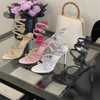 Aneikeh Diamond Flower Snake Shaped Winding Belt High-heeled Sandals Round Toe Exposed Toe Roman Sandals Sandalias Mujer - Image 6