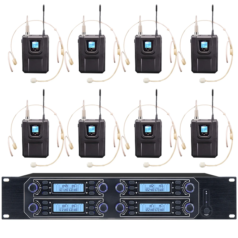 Professional UHF wireless microphone 8 channel headset microphone condenser microphone church