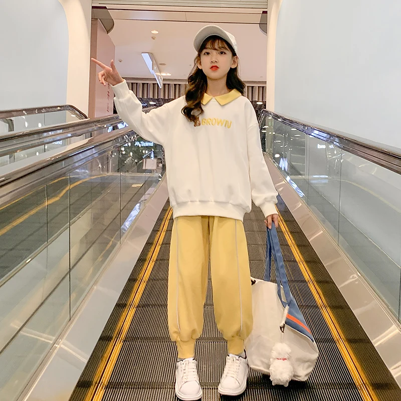 

Teen Girls Clothing Set 2022 Children Outfit 4-14 Years Long Sleeve Embroidered Sweatshirt Pullover + Sweatpants School Clothes