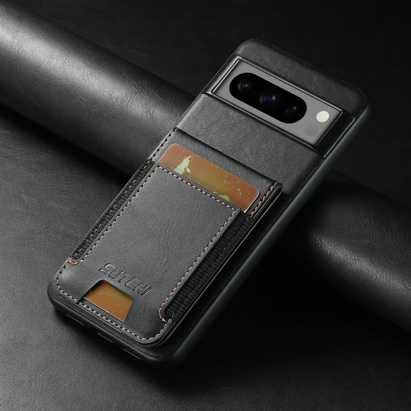 Leather Wallet Case with Elastic Card Pocket and Stand Holder - Shockproof Protective Cover