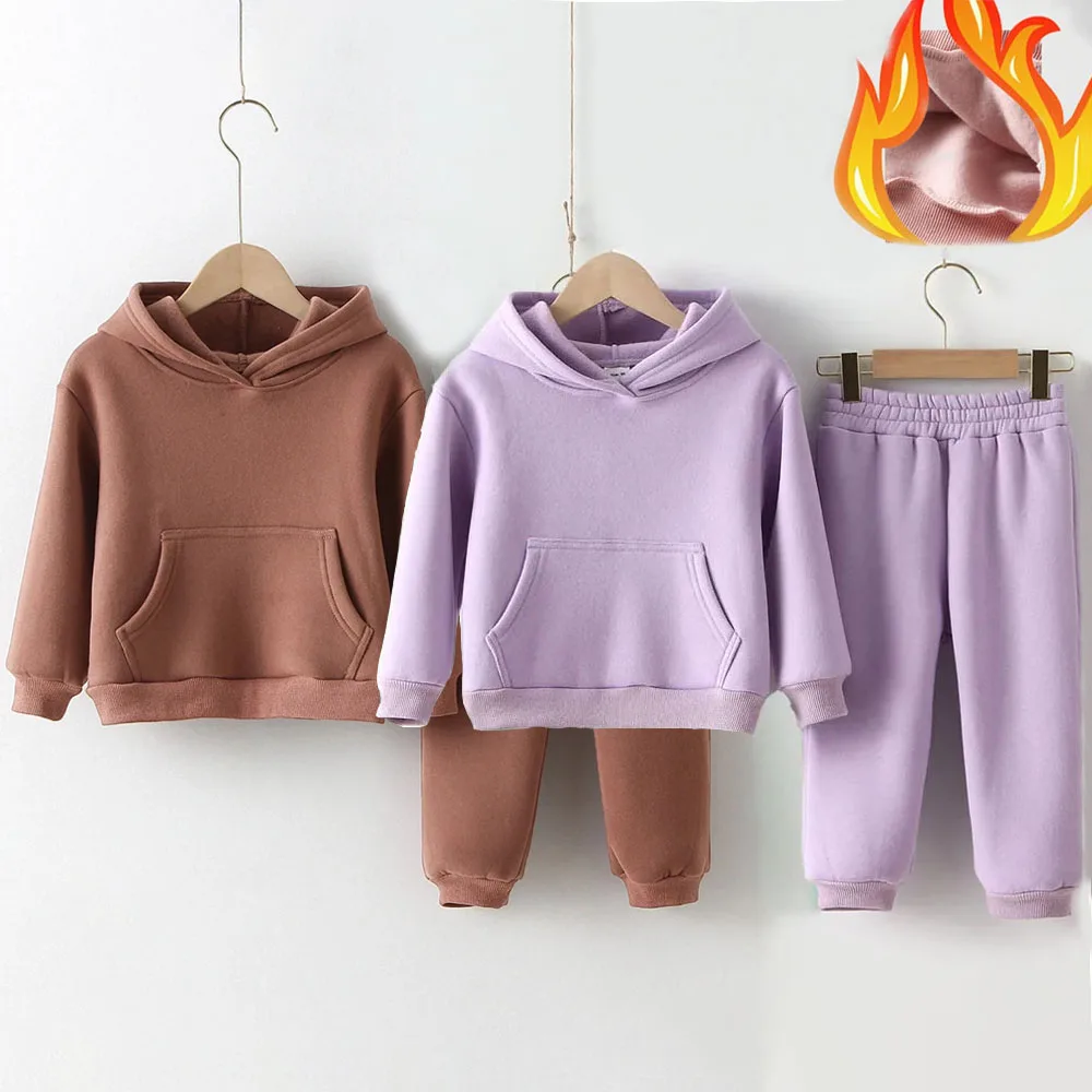 Winter Children Clothes Kids Suit Warm Sweater Girl Fleece Hoodies Pullover Sweatshirt Pant Winter Girl Boy Tracksuit Sportswear 50pcs kids clothing set kids sports suit children sports suit boys tracksuits suit boys tracksuits girls clothing set kids sweatshirt set boys clothing set