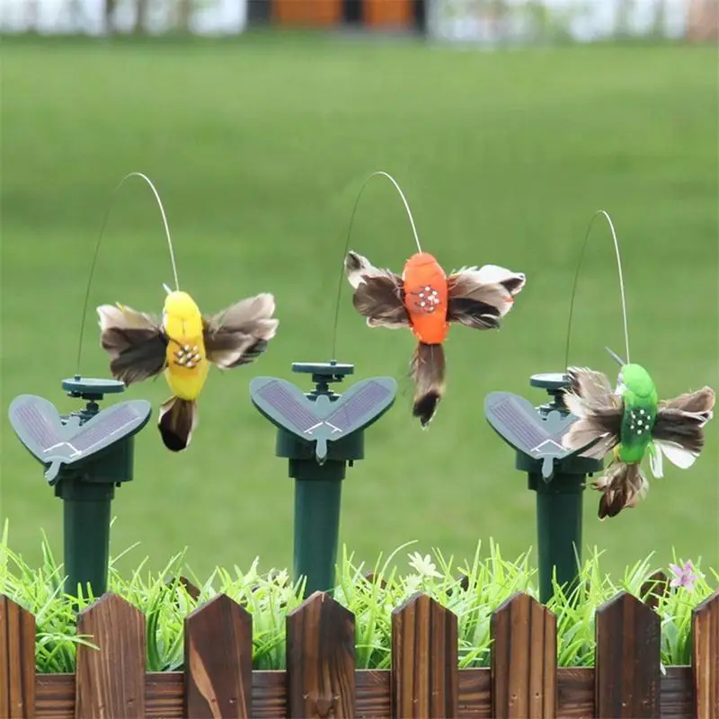 Funny Solar Rotating Bird Toy Flying Hummingbird Power Vibration Birds Stake Flying Fluttering Toy For Garden Decoration animal wind spinners wind spinner