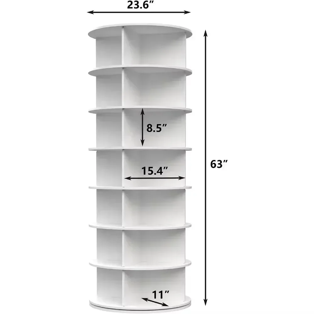 Shoe Rack 7-Tier Spinning, Free Standing Rotating Tower 360°, Easy To Assemble, Space-Saving,White Easy To Clean Shoe Cabinet