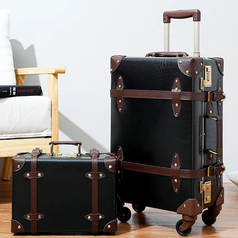 Valigia classica retrò da 20/24/26 pollici PP + PC Valigia da viaggio Valigia da viaggio in pelle fatta a mano di grande capacità con custodia per il trucco