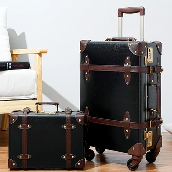 Valigia classica retrò da 20/24/26 pollici PP + PC Valigia da viaggio Valigia da viaggio in pelle fatta a mano di grande capacità con custodia per il trucco