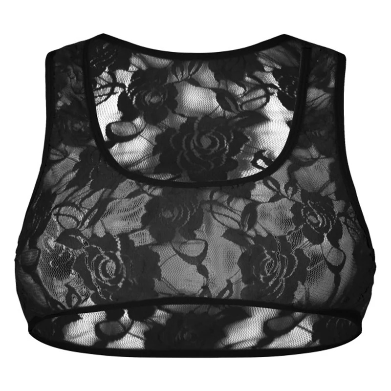 Men's Sexy Sheer Porn Bra Lace Transparent Crop Top Breathable Sex Erotic Outfit Sissy Miin Bikini sheer crop top
