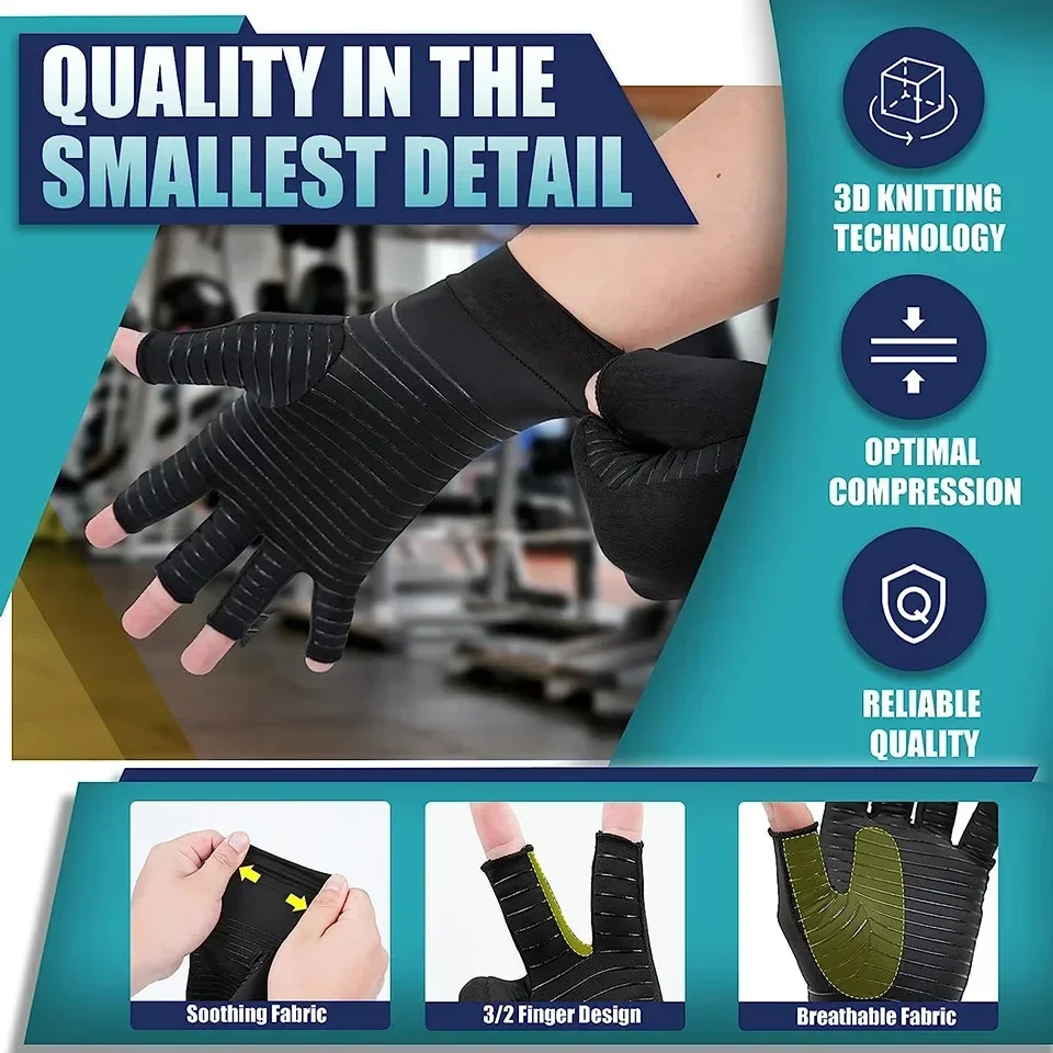 Fingerless gloves compression gloves arthritis gloves 1Pair copper compression arthritis gloves fingerless carpal tunnel RSI rheumatoid tendonitis hand pain computer typing
