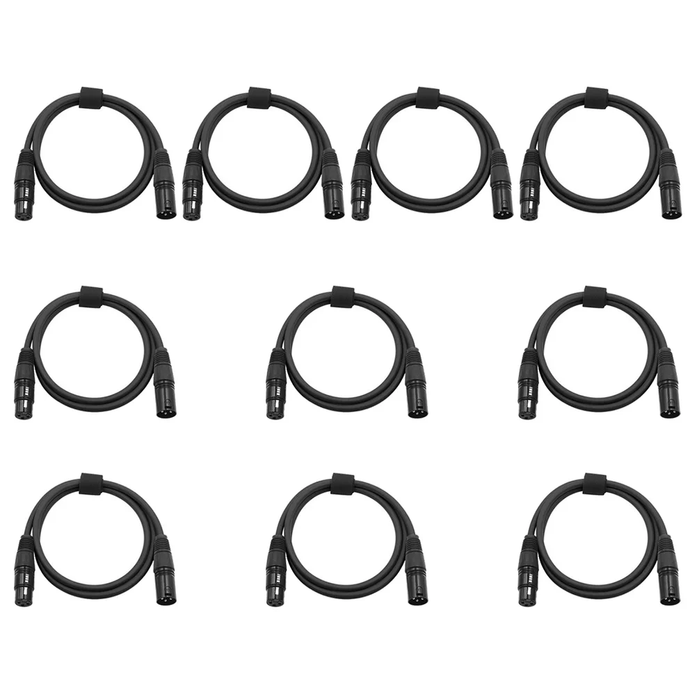 

10pcs 1M 3-Pin DMX Cable Stage Lighting Cable LED Par Light Moving Head Light DJ Equipment (Black)