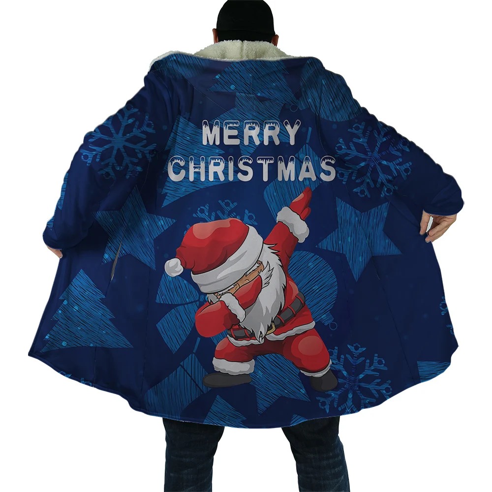 

CLOOCL Winter Men Hooded Cape Christmas Graphics 3D Printed Fleece Hooded Coat Santa Claus Gift Thick Warm Coats & Jackets