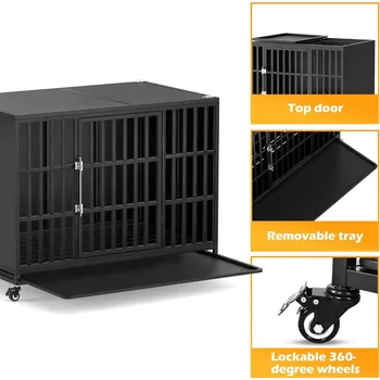 48 inch Heavy Duty Dog Crate with Self-Locking Latch, Indestructible Large Steel Kennel with Enclosed Design, Escape-Proof 4