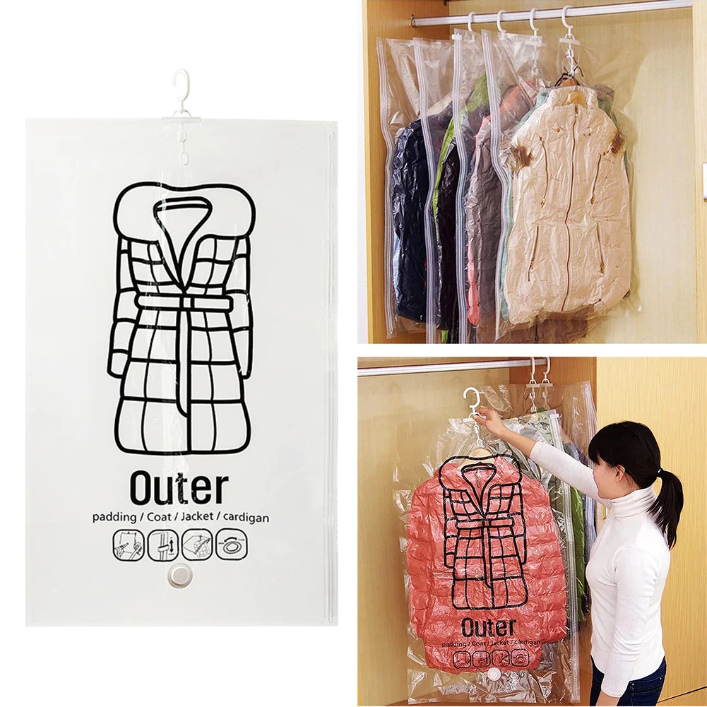 Hang Transparent Vacuum Bag Reusable Clothes Compression Storage Bag Space Saving for Clothes Down Overcoat 2