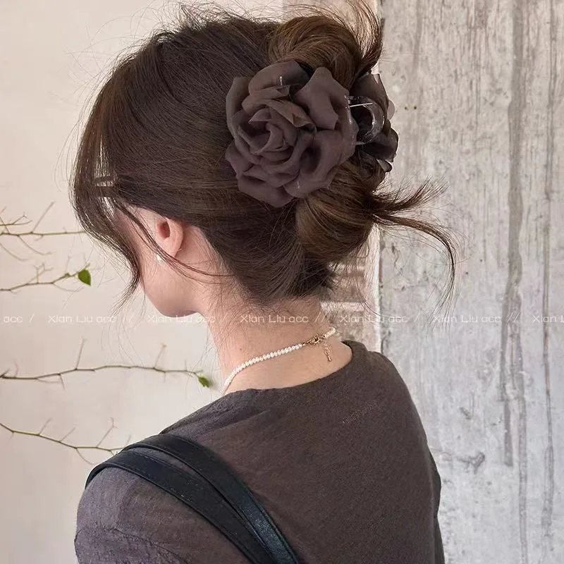 Flower Hair Clip Camellia Super Fairy Women Back Head Clip Headdress Exquisite High-end Shark Clip Beautiful Hair Accessory