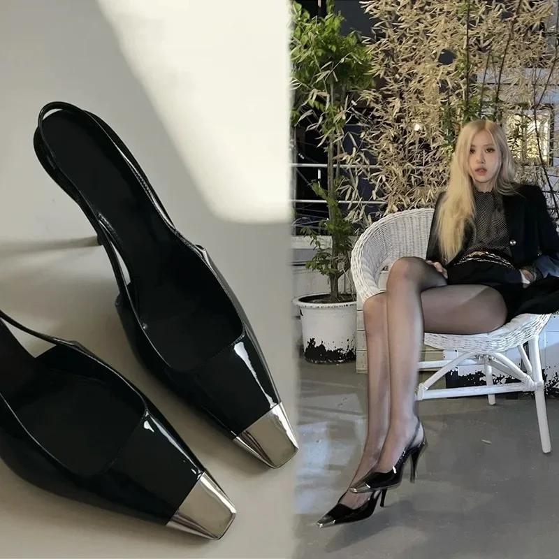 Elegant Woman Sandals High Heeled Sexy Closed Toe Footwear Summer Slingback Pointed Fashion Dress Ladies Shoes Women Slingback Sandals Women High Heels Shoes Women Dress Shoes