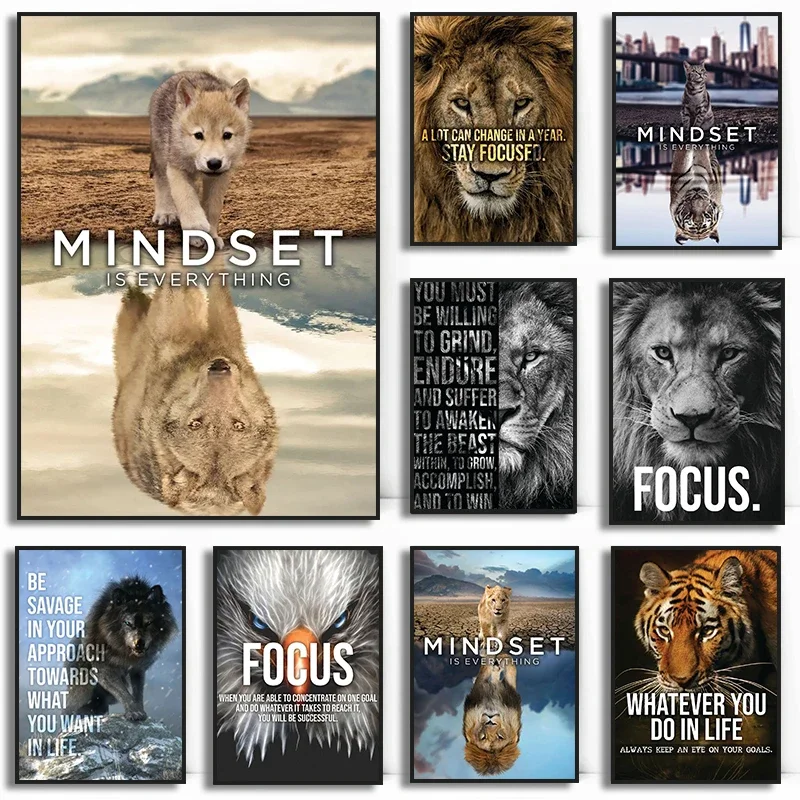 Mindset Is All Lion Canvas-мотивирующая фотография для офиса и домашнего декора