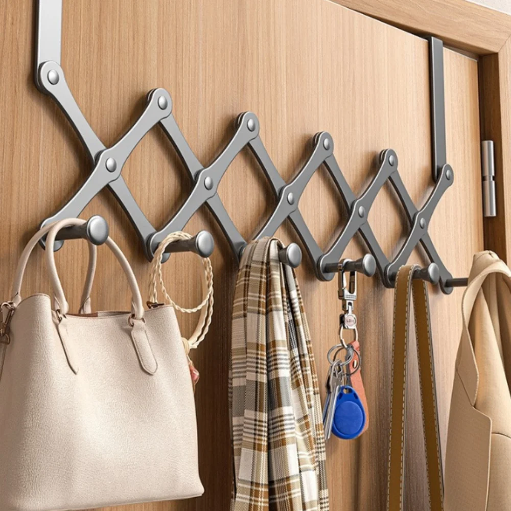Accordion Wall Hanger with 4/6 Hooks, Wooden Wall Expandable Coat Rack for Coat, Hats, Baseball Caps, Coffee Mug(Black)