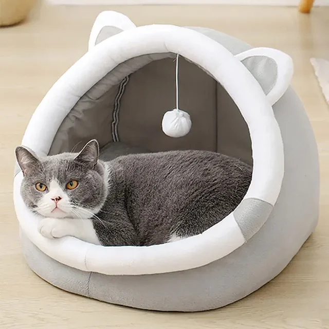 Pet Tent Cave Bed for Cats Small Dogs Self-Warming Cat Tent Bed Cat Hut Comfortable Pet Sleeping Bed Foldable Removable Washable 3