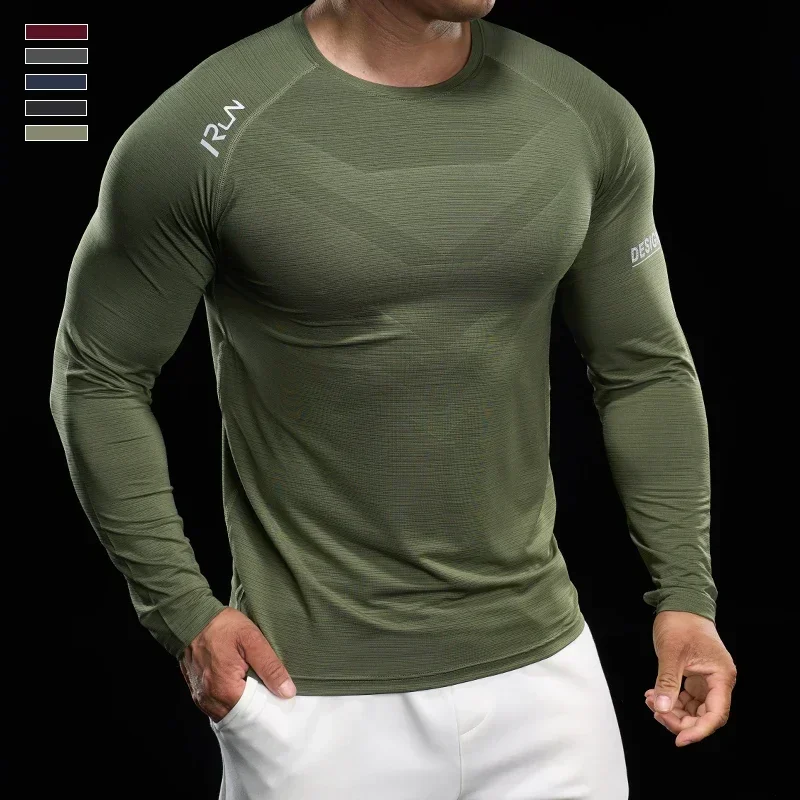 Men Running T-shirt Jogging Tracksuit Athletic Shirt Compression Long Sleeves Sport Tees Gym Fitnes Muscle Shirt Men's clothing