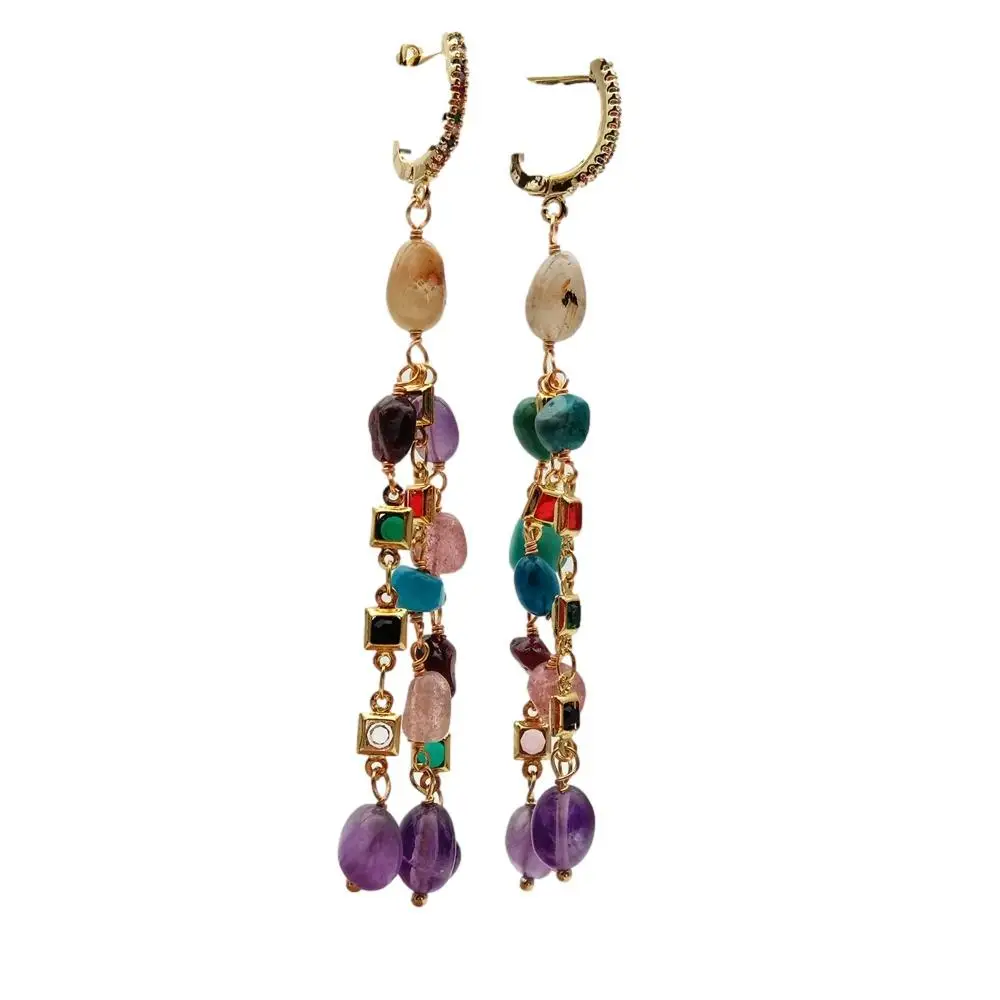 Silver earrings Silver dangle earrings YYGEM Multi Color 6x8mm Different Gemstone Dangle Earrings Cz Pave Lever Back Girlfriend Women Gifts