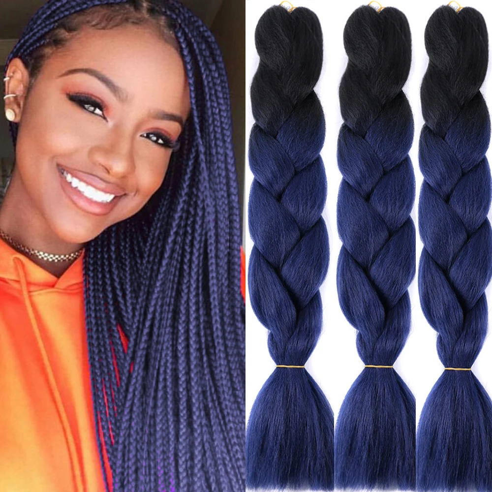 

Ombre Synthetic Braiding Hair 2 Tone Color Sallyhair 24inch Jumbo Crochet Braids Bulk Hair Extension Black Grey Heat Resistent