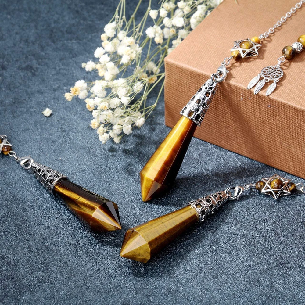 Reiki Healing Amulet Copper Chain Pendulums For Dowsing Natural Stone Crystal Divination Wicca Metaphysical Rose Quartz Pendulo