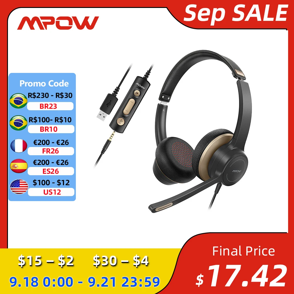 Mpow HC6 USB Wired Headset 3.5mm OnEar Computer Headphones with