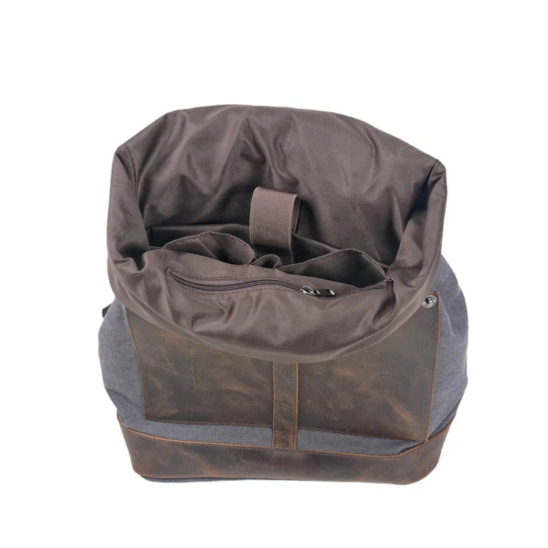 New vintage wash canvas men's backpack waterproof large capacity roll top expansion backpack men's outdoor hiking bag 4
