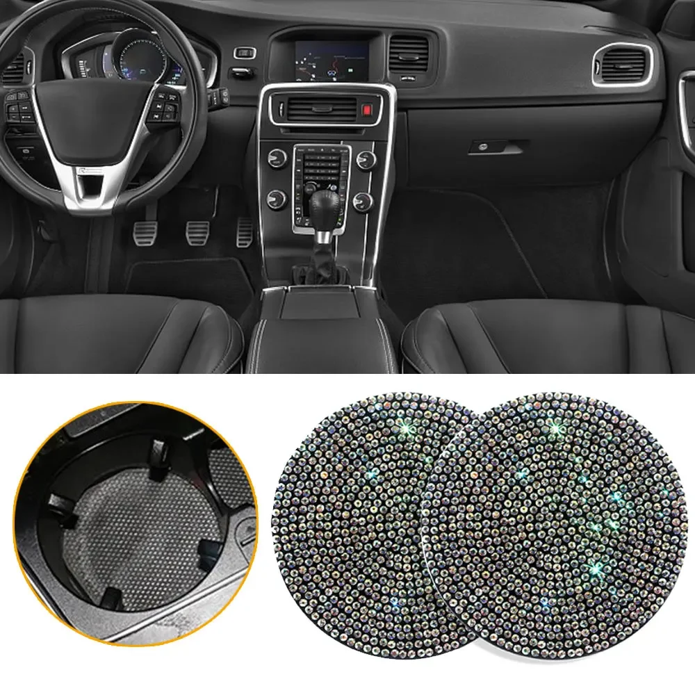 

2Pcs Non-slip 7cm Car Water Cup Pad Diamond Rhinestone Rubber Mat for Bottle Holder Coaster Auto Interior Anti-skid Cup Holders