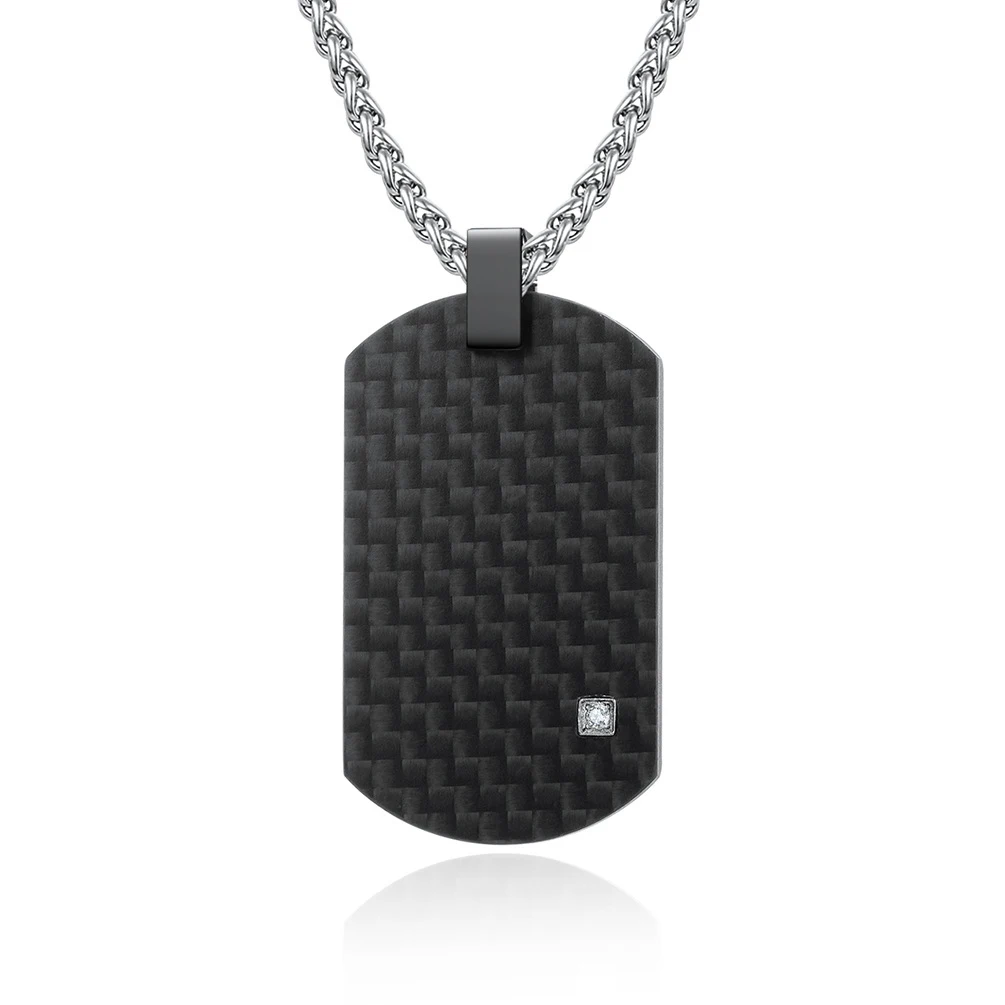 Men's Stainless Steel Necklace Black Carbon Fiber With White Zircon Pendant Fashion Jewelry Christmas Gift