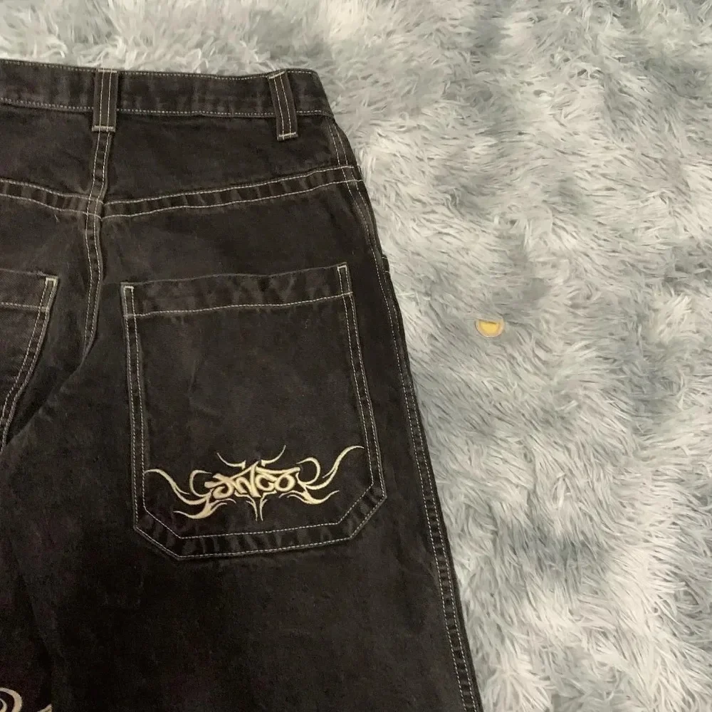 JNCO 레트로 자수 헐렁한 청바지, Y2K 힙합 청바지, 블랙 팬츠, 신상 하라주쿠 고딕 와이드 레그 팬츠, 스트리트웨어
