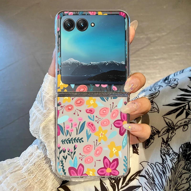 Pink Floral Clear Phone Case - Shockproof Bumper, Transparent Folding Hard Cover