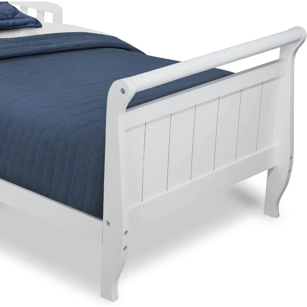 Children Beds, Bed Features Two Attached Guardrails To Keep Your Child Safe, Wood Toddler Bed Sleigh, Crib, White 4
