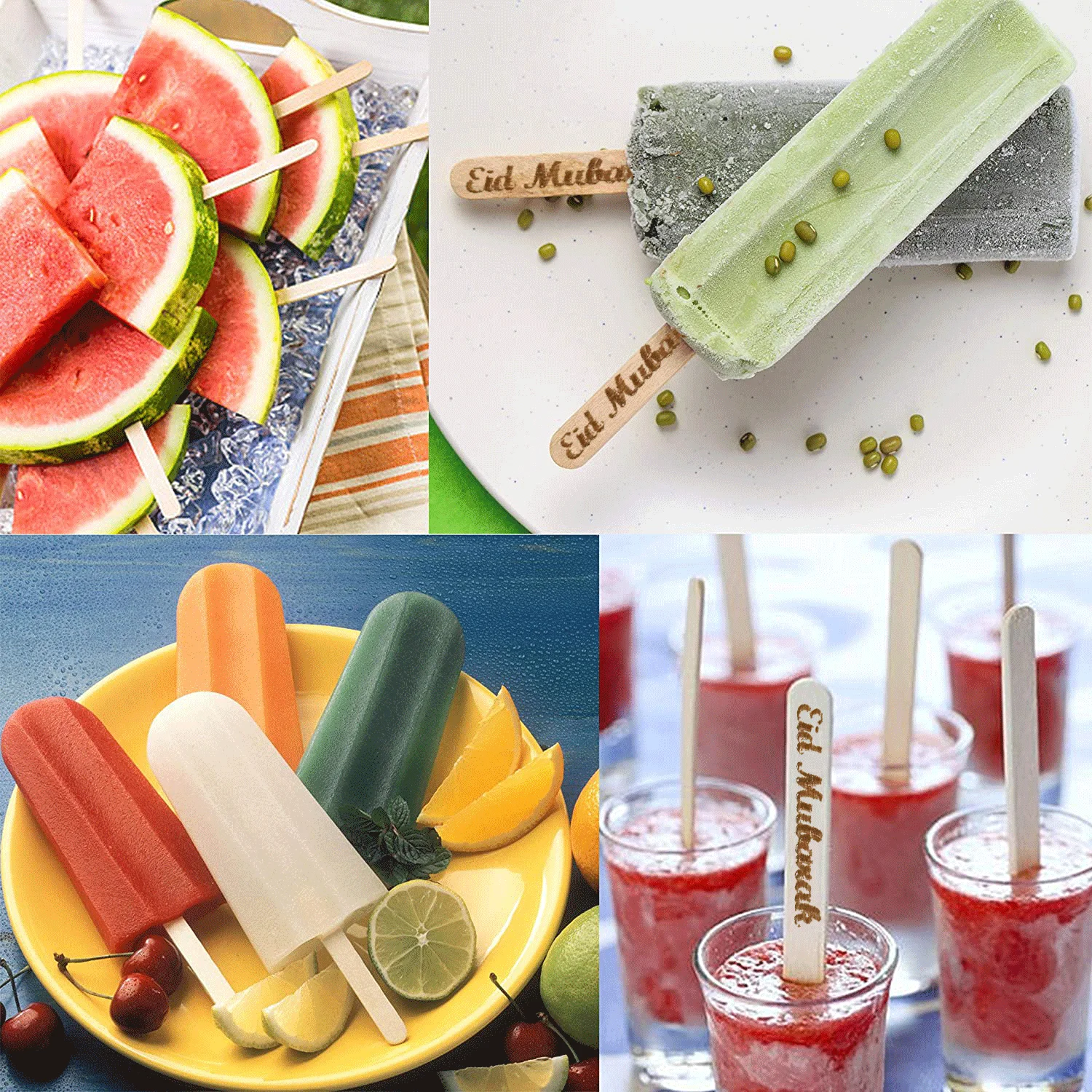 50pcs disposal lollipop sticks ice cream sticks Personalized Lollipop Sticks Eid Mubarak Wood Ice Cream Stick for Silicone Mold Party Event Cakesicle Popsicle Stick
